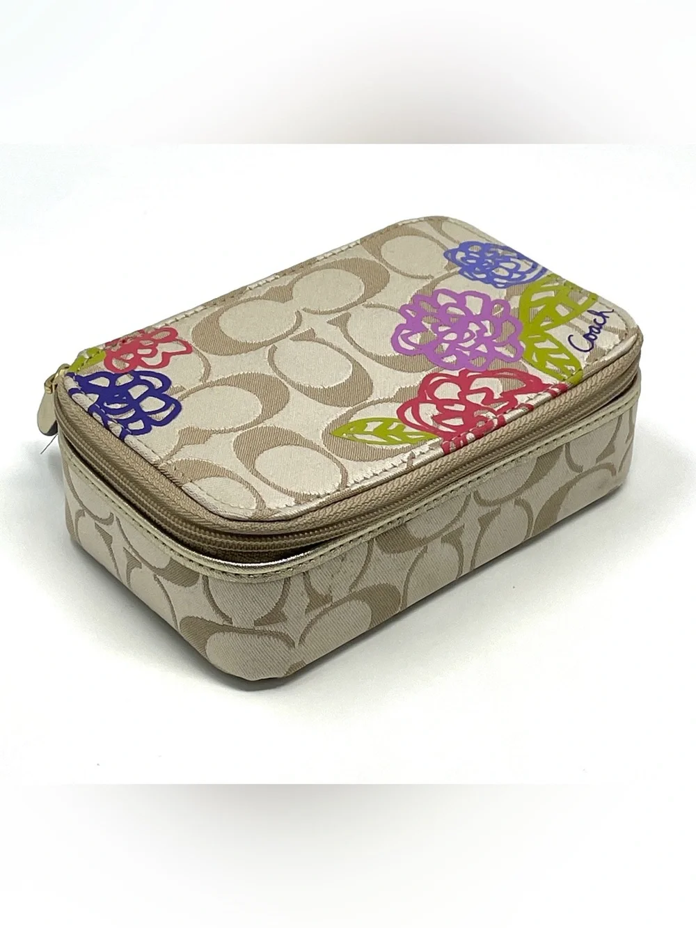 Coach Daisy Applique Signature Jewelry Case Small 6x4x2